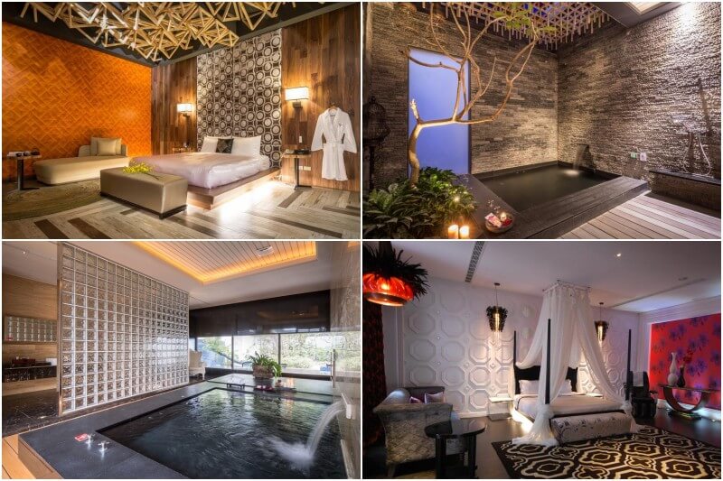 Mulan Motel in Taichung provides hot spring pools, king-sized beds and private garden areas.